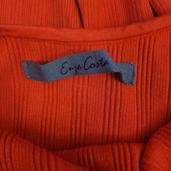 Enza Costa Compact Cotton‎ Scoop Back Midi Dress Sz XS Sunset Orange Ribbed - Picture 8 of 13